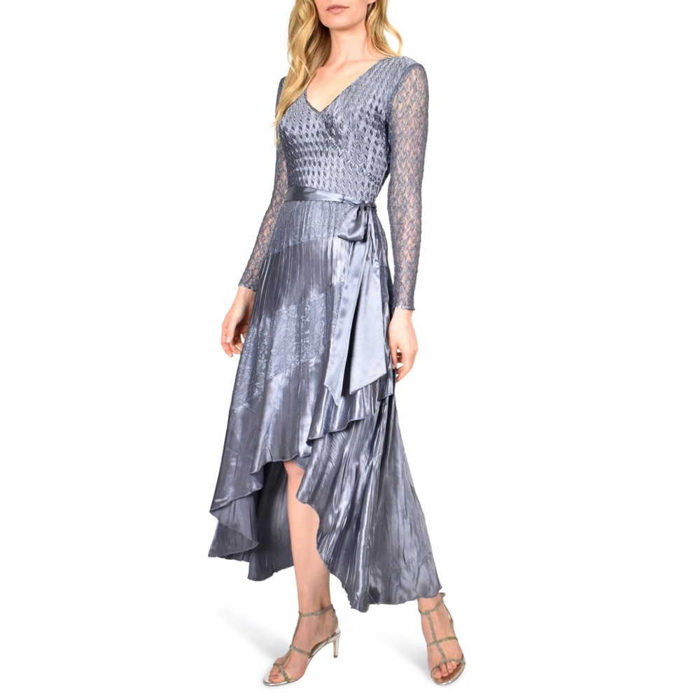 Komarov V Neck Long Sleeve Faux Wrap Dress